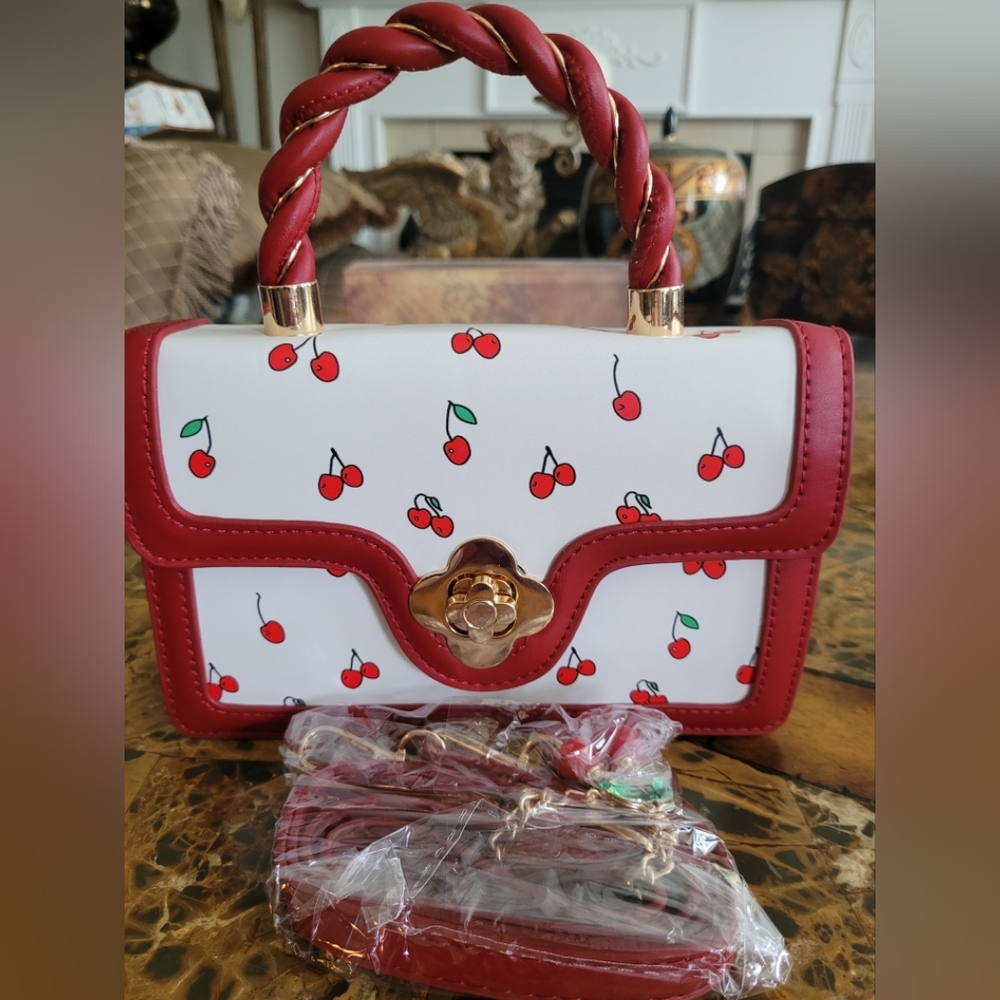 Cherry Print Red and White Handbag/crossbody - Picture 7 of 7